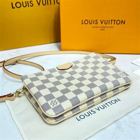 double pochette lv|Double Zip Pochette Damier Azur .